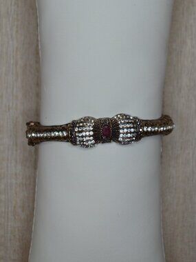 Vintage Style Antique Brass Tone Rhinestone Bracelet - Read Description